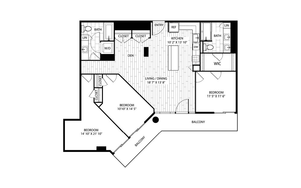 Grand Sequoia - 3 bedroom floorplan layout with 2 baths and 1419 square feet.